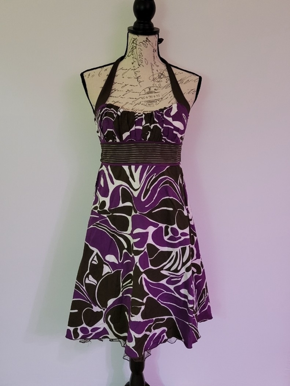 Speechless Vintage Brown & purple halter neck dress with floral print